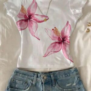 CROP FLEURS ROSE